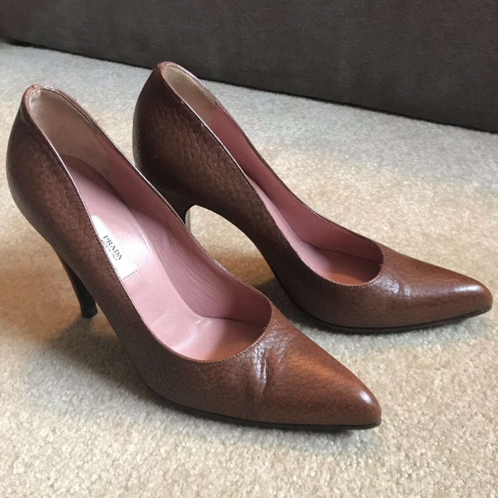 Prada cognac brown heels